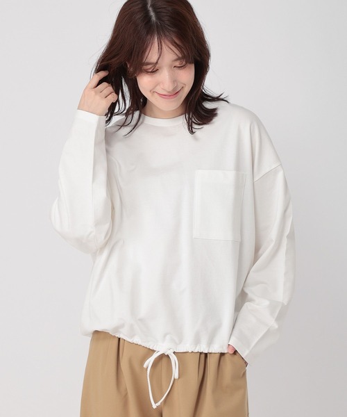 studio CLIP（スタディオクリップ）の「裾ドロストポケットロングスリーブTシャツ（Tシャツ/カットソー・レディース・オフホワイト/グリーン/ネイビー・FREE）」の4枚目の写真