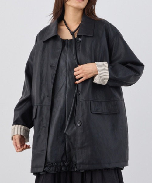 Libra Cue（リブラ キュー）の「ビッグポケットレザーブルゾン（その他アウター・レディース・ブラック・FREE）」の6枚目の写真