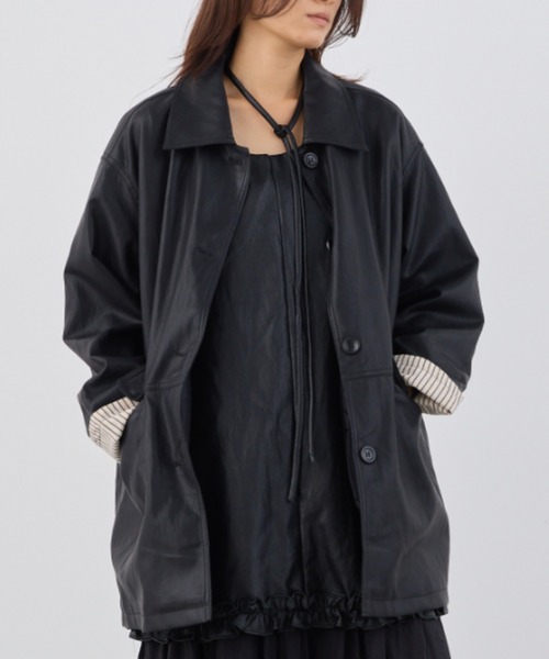 Libra Cue（リブラ キュー）の「ビッグポケットレザーブルゾン（その他アウター・レディース・ブラック・FREE）」の4枚目の写真