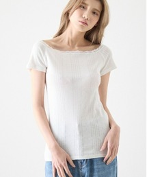 tutuanna(チュチュアンナ)の綿100%針抜きレース付きスクエアネック半袖(インナーウェア/肌着)