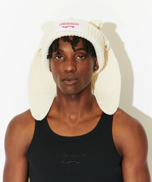 Charles Jeffrey Loverboy（チャールズジェフリーラバーボーイ）の「Charles Jeffrey LOVERBOY/チャールズジェフリーラバーボーイ/CHUNKY RABBIT BEANIE（ニットキャップ/ビーニー・メンズ・ブラック/ホワイト系2・F）」の22枚目の写真