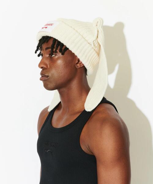 Charles Jeffrey Loverboy（チャールズジェフリーラバーボーイ）の「Charles Jeffrey LOVERBOY/チャールズジェフリーラバーボーイ/CHUNKY RABBIT BEANIE（ニットキャップ/ビーニー・メンズ・ブラック/ホワイト系2・F）」の21枚目の写真