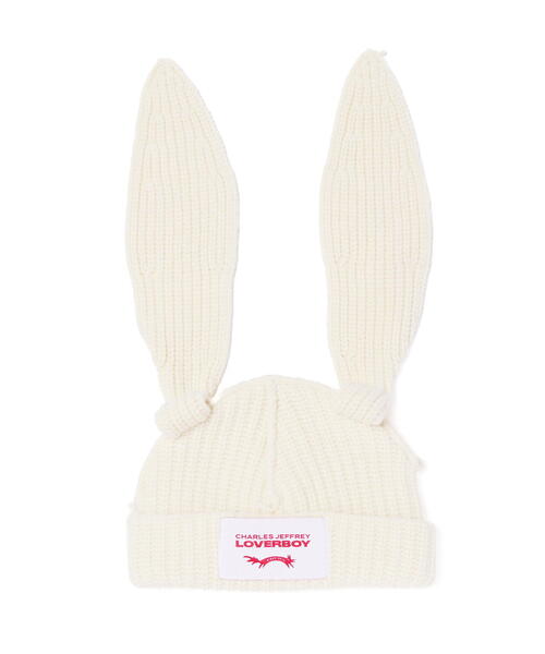 Charles Jeffrey Loverboy（チャールズジェフリーラバーボーイ）の「Charles Jeffrey LOVERBOY/チャールズジェフリーラバーボーイ/CHUNKY RABBIT BEANIE（ニットキャップ/ビーニー・メンズ・ブラック/ホワイト系2・F）」の19枚目の写真