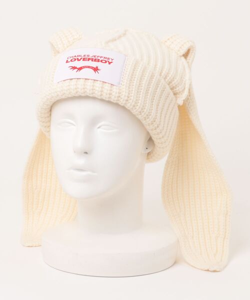 Charles Jeffrey Loverboy（チャールズジェフリーラバーボーイ）の「Charles Jeffrey LOVERBOY/チャールズジェフリーラバーボーイ/CHUNKY RABBIT BEANIE（ニットキャップ/ビーニー・メンズ・ブラック/ホワイト系2・F）」の12枚目の写真