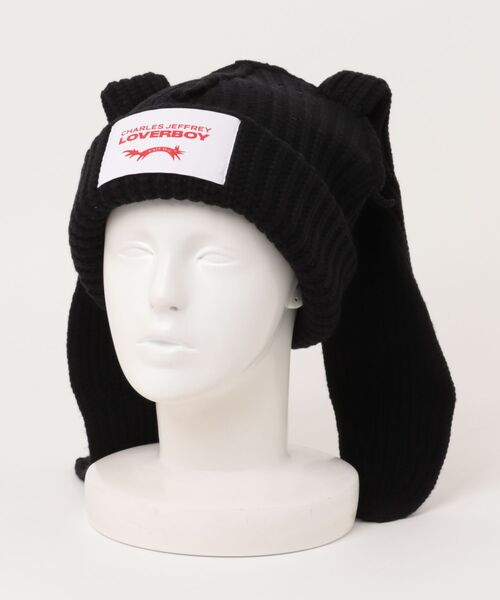 Charles Jeffrey Loverboy（チャールズジェフリーラバーボーイ）の「Charles Jeffrey LOVERBOY/チャールズジェフリーラバーボーイ/CHUNKY RABBIT BEANIE（ニットキャップ/ビーニー・メンズ・ブラック/ホワイト系2・F）」の11枚目の写真
