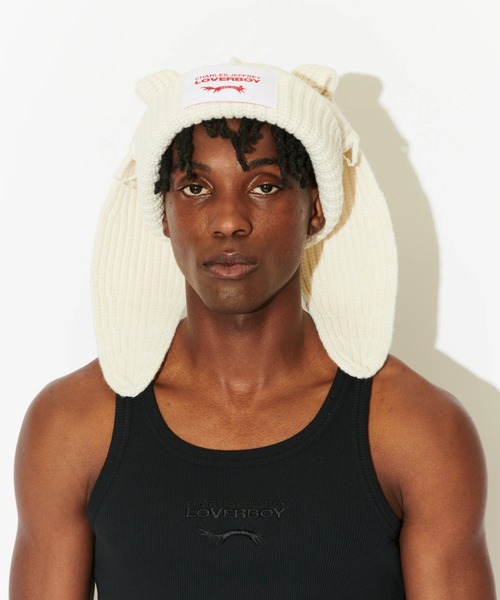 Charles Jeffrey Loverboy（チャールズジェフリーラバーボーイ）の「Charles Jeffrey LOVERBOY/チャールズジェフリーラバーボーイ/CHUNKY RABBIT BEANIE（ニットキャップ/ビーニー・メンズ・ブラック/ホワイト系2・F）」の4枚目の写真