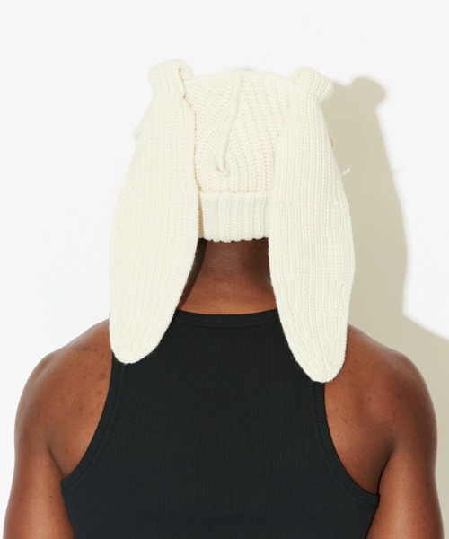Charles Jeffrey Loverboy（チャールズジェフリーラバーボーイ）の「Charles Jeffrey LOVERBOY/チャールズジェフリーラバーボーイ/CHUNKY RABBIT BEANIE（ニットキャップ/ビーニー・メンズ・ブラック/ホワイト系2・F）」の6枚目の写真