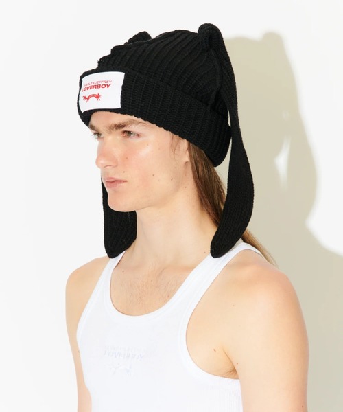 Charles Jeffrey Loverboy（チャールズジェフリーラバーボーイ）の「Charles Jeffrey LOVERBOY/チャールズジェフリーラバーボーイ/CHUNKY RABBIT BEANIE（ニットキャップ/ビーニー・メンズ・ブラック/ホワイト系2・F）」の9枚目の写真