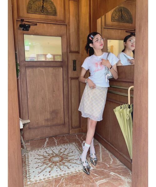 ESCAPEFROM(エスケープフロム)の「ピンクリボンイラストプリントスリムフィット半袖Tシャツホワイト(Tシャツ/カットソー・レディース・その他・FREE)」の3枚目の写真