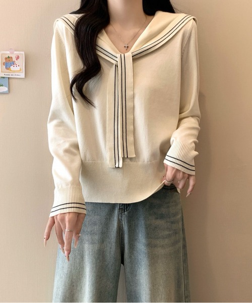 セール】セーラーカラー ストライプニット（ニット/セーター）｜MAISON