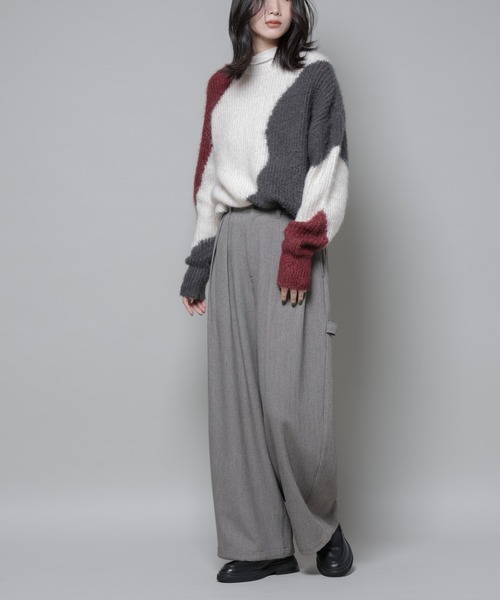 NANO universe(ナノユニバース)の「ヘリンボンツイードペインタードロストパンツ(スラックス・レディース・グレー/チャコール・S/M)」の2枚目の写真