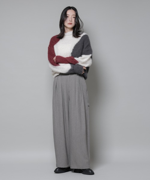 NANO universe(ナノユニバース)の「ヘリンボンツイードペインタードロストパンツ(スラックス・レディース・グレー/チャコール・S/M)」の7枚目の写真