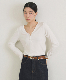 ribbed button top-ivory