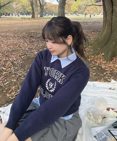 AS KNOW AS plus（アズノゥアズプラス）の「♪選べるアソートデザイン ニットプルオーバー(キラキラリボン・カレッジロゴ）（ニット/セーター・レディース・レッド系/アイボリー系/ネイビー系/ピンク系・FREE）」の2枚目の写真