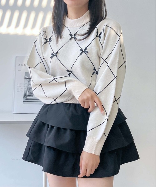 AS KNOW AS plus（アズノゥアズプラス）の「♪選べるアソートデザイン ニットプルオーバー(キラキラリボン・カレッジロゴ）（ニット/セーター・レディース・レッド系/アイボリー系/ネイビー系/ピンク系・FREE）」の5枚目の写真