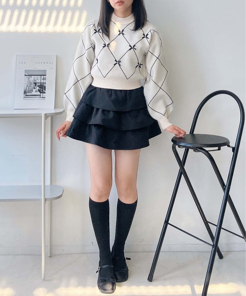 AS KNOW AS plus（アズノゥアズプラス）の「♪選べるアソートデザイン ニットプルオーバー(キラキラリボン・カレッジロゴ）（ニット/セーター・レディース・レッド系/アイボリー系/ネイビー系/ピンク系・FREE）」の8枚目の写真