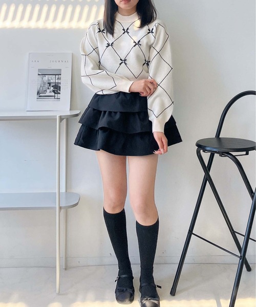 AS KNOW AS plus（アズノゥアズプラス）の「♪選べるアソートデザイン ニットプルオーバー(キラキラリボン・カレッジロゴ）（ニット/セーター・レディース・レッド系/アイボリー系/ネイビー系/ピンク系・FREE）」の9枚目の写真