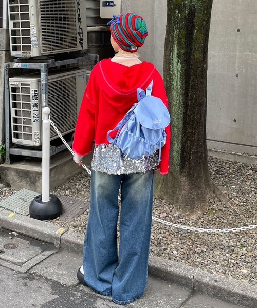 HELLO.SANFRANCISCO（ハローサンフランシスコ）の「【HELLO.SANFRANCISCO/ハローサンフランシスコ】ロゴ刺繍サテンリュックサック（バックパック/リュック・レディース・ピンク/シルバー/ブルー・ONE SIZE）」の7枚目の写真