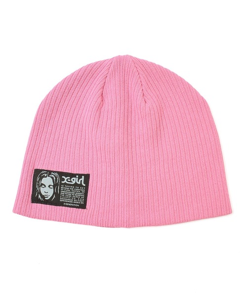 X-girl（エックスガール）の「FACE LABEL BEANIE（ニットキャップ/ビーニー・レディース・ブラック/ライトピンク/ベージュ・ONE SIZE）」の4枚目の写真