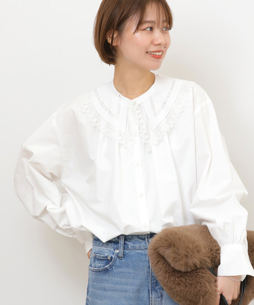 ジャーナルスタンダード レリューム（JOURNAL STANDARD relume）/コットンビッグカラー付きギャザーブラウス セール】コットンビッグカラー付きギャザーブラウス（シャツ/ブラウス