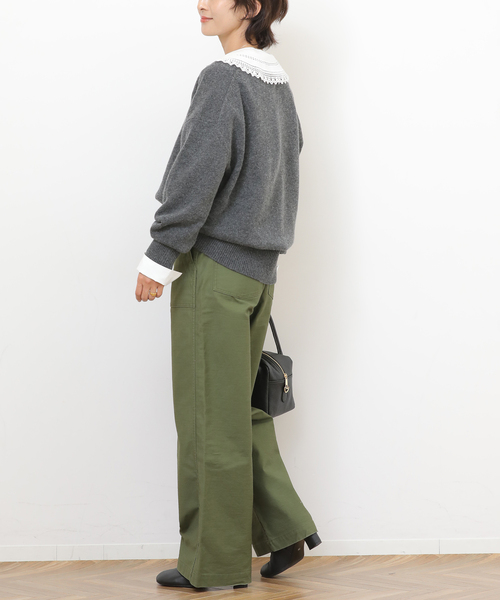 セール】コットンビッグカラー付きギャザーブラウス（シャツ/ブラウス