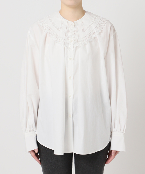 セール】コットンビッグカラー付きギャザーブラウス（シャツ/ブラウス