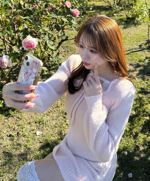 OLIVE des OLIVE（オリーブデオリーブ）の「【インフルエンサー企画】Keru レーストリムドロストミニワンピ（ワンピース・レディース・ピンク/ブラック/オフホワイト・FREE）」の13枚目の写真