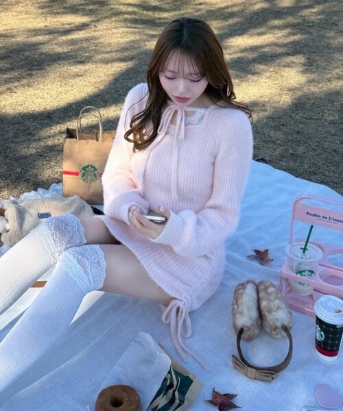 OLIVE des OLIVE（オリーブデオリーブ）の「【インフルエンサー企画】Keru レーストリムドロストミニワンピ（ワンピース・レディース・ピンク/ブラック/オフホワイト・FREE）」の17枚目の写真