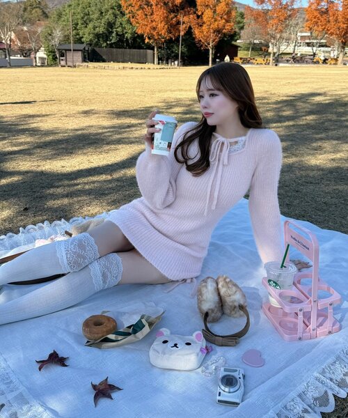 OLIVE des OLIVE（オリーブデオリーブ）の「【インフルエンサー企画】Keru レーストリムドロストミニワンピ（ワンピース・レディース・ピンク/ブラック/オフホワイト・FREE）」の19枚目の写真