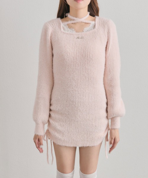 OLIVE des OLIVE（オリーブデオリーブ）の「【インフルエンサー企画】Keru レーストリムドロストミニワンピ（ワンピース・レディース・ピンク/ブラック/オフホワイト・FREE）」の4枚目の写真