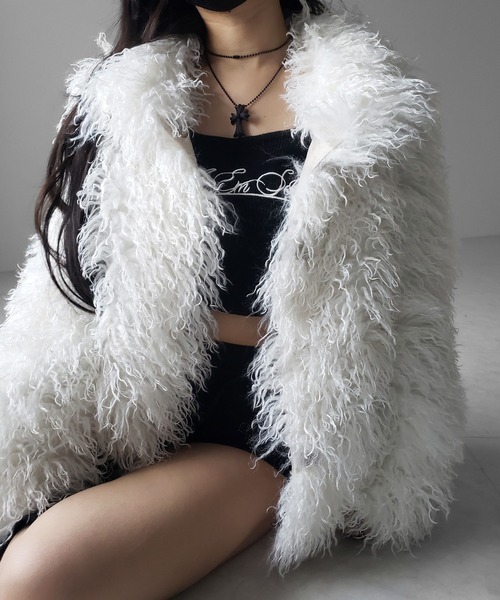 me+em select(ミームセレクト)の「【 2color 】シャギーフェイクファーレディミドルコート / shaggy fake fur lady middle coat(その他アウター・レディース・ブラック/アイボリー・FREE)」の2枚目の写真