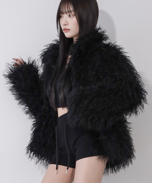 me+em select(ミームセレクト)の「【 2color 】シャギーフェイクファーレディミドルコート / shaggy fake fur lady middle coat(その他アウター・レディース・ブラック/アイボリー・FREE)」の1枚目の写真
