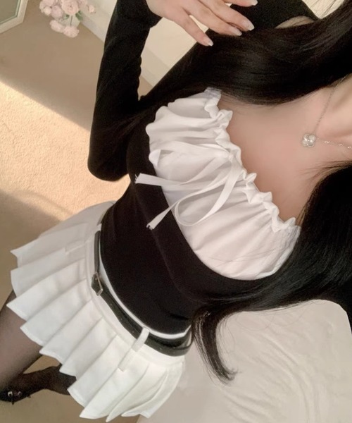 Dormiir(ドルミール)の「【Dormiir】ヨーク切替デザイン長袖トップス / カットソー(Tシャツ/カットソー・レディース・ライトブルー/ブラック・FREE)」の8枚目の写真