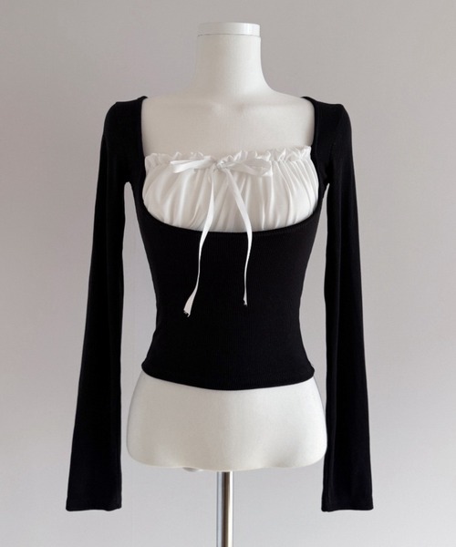 Dormiir(ドルミール)の「【Dormiir】ヨーク切替デザイン長袖トップス / カットソー(Tシャツ/カットソー・レディース・ライトブルー/ブラック・FREE)」の9枚目の写真