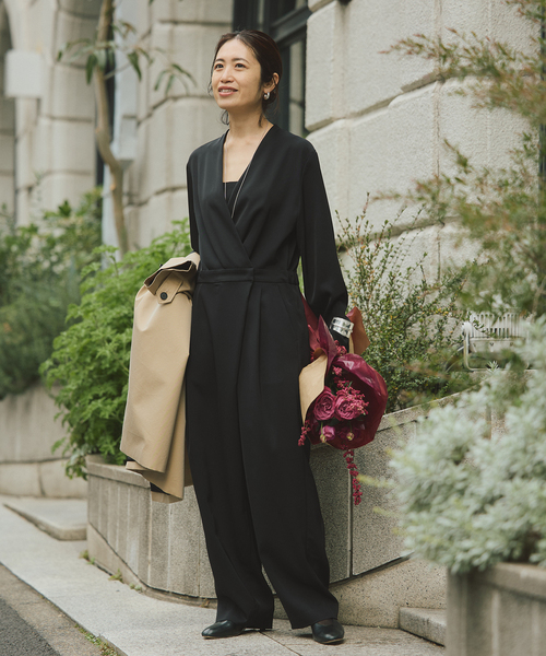 VERMEIL par iena（ヴェルメイユパーイエナ）の「TAストレッチツイルコンビネゾン（つなぎ/オールインワン・レディース・ブラック/ボルドー・36/38）」の3枚目の写真