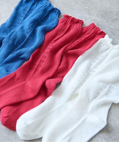 bulle de savon(ビュルデサボン)の「コットン/リネン 透かし編みsocks(ソックス/靴下・レディース・ホワイト/ブルー・FREE)」の9枚目の写真