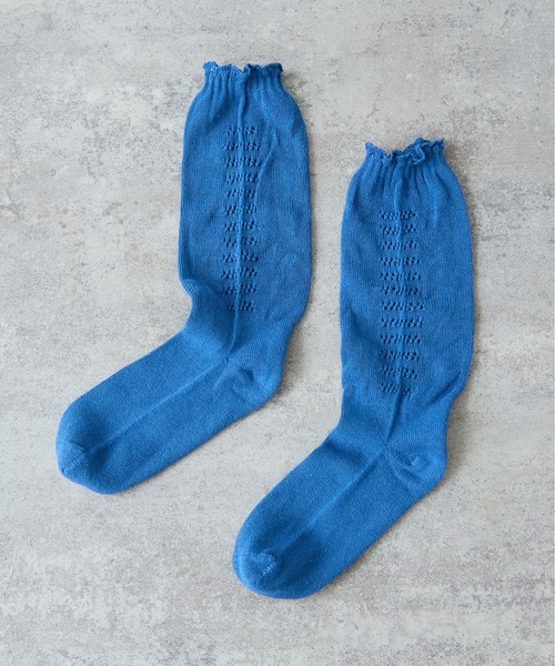 bulle de savon(ビュルデサボン)の「コットン/リネン 透かし編みsocks(ソックス/靴下・レディース・ホワイト/ブルー・FREE)」の14枚目の写真