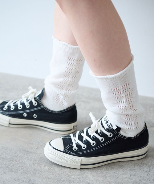 bulle de savon(ビュルデサボン)の「コットン/リネン 透かし編みsocks(ソックス/靴下・レディース・ホワイト/ブルー・FREE)」の4枚目の写真