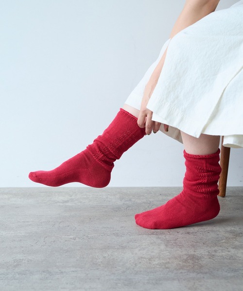 bulle de savon(ビュルデサボン)の「コットン/リネン 透かし編みsocks(ソックス/靴下・レディース・ホワイト/ブルー・FREE)」の5枚目の写真