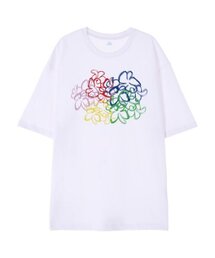 [オーバーサイズ]レインボーフラワー13番手綿ラウンドネック半袖Tシャツ_ホワイト