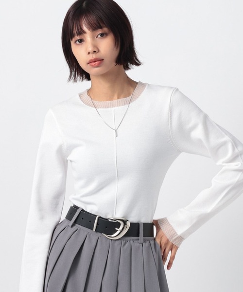 PAGEBOY（ページボーイ）の「シアーＭＩＸプルオーバー（ニット/セーター・レディース・ブラック/オフホワイト/ネイビー/モスグリーン・FREE）」の2枚目の写真