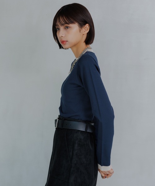 PAGEBOY（ページボーイ）の「シアーＭＩＸプルオーバー（ニット/セーター・レディース・ブラック/オフホワイト/ネイビー/モスグリーン・FREE）」の7枚目の写真