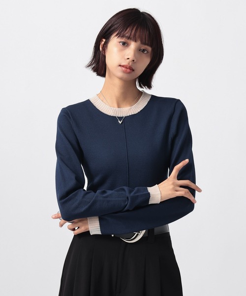 PAGEBOY（ページボーイ）の「シアーＭＩＸプルオーバー（ニット/セーター・レディース・ブラック/オフホワイト/ネイビー/モスグリーン・FREE）」の12枚目の写真