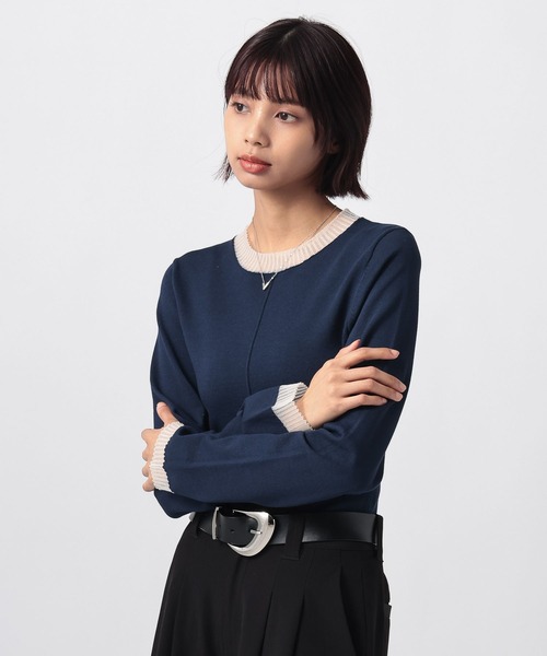 PAGEBOY（ページボーイ）の「シアーＭＩＸプルオーバー（ニット/セーター・レディース・ブラック/オフホワイト/ネイビー/モスグリーン・FREE）」の14枚目の写真