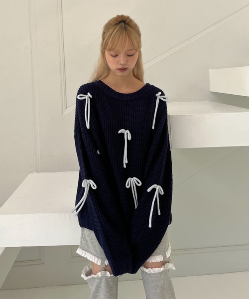 MORE self LOVE(モアセルフラブ)の「Lovely Ribbon Knit(ニット/セーター・レディース・レッド/ネイビー/オフホワイト・FREE)」の9枚目の写真