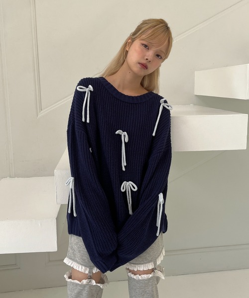 MORE self LOVE(モアセルフラブ)の「Lovely Ribbon Knit(ニット/セーター・レディース・レッド/ネイビー/オフホワイト・FREE)」の10枚目の写真