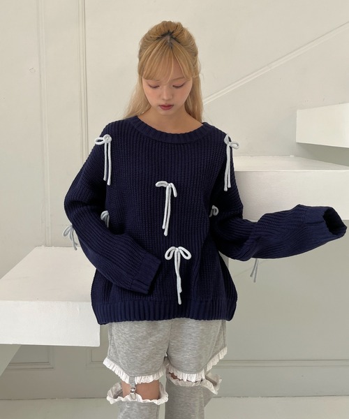 MORE self LOVE(モアセルフラブ)の「Lovely Ribbon Knit(ニット/セーター・レディース・レッド/ネイビー/オフホワイト・FREE)」の12枚目の写真