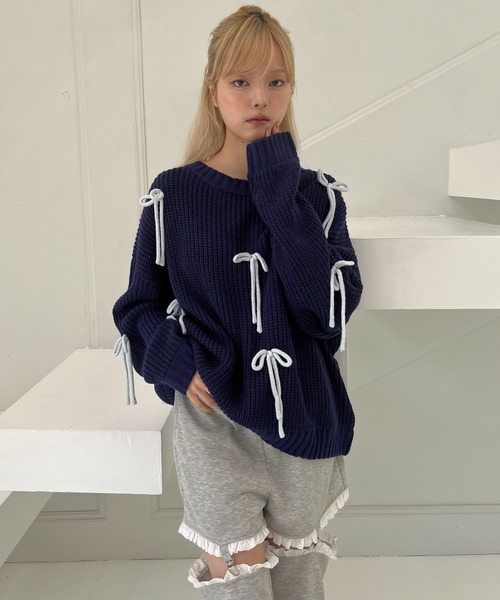MORE self LOVE(モアセルフラブ)の「Lovely Ribbon Knit(ニット/セーター・レディース・レッド/ネイビー/オフホワイト・FREE)」の13枚目の写真
