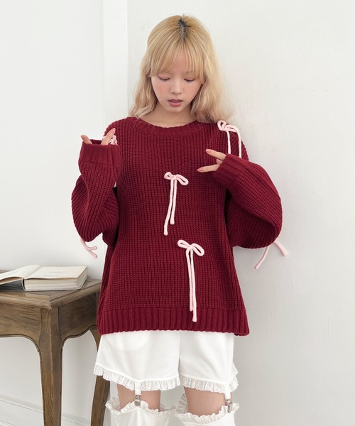 MORE self LOVE(モアセルフラブ)の「Lovely Ribbon Knit(ニット/セーター・レディース・レッド/ネイビー/オフホワイト・FREE)」の6枚目の写真