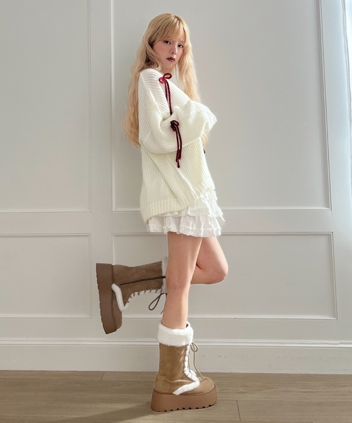MORE self LOVE(モアセルフラブ)の「Lovely Ribbon Knit(ニット/セーター・レディース・レッド/ネイビー/オフホワイト・FREE)」の15枚目の写真